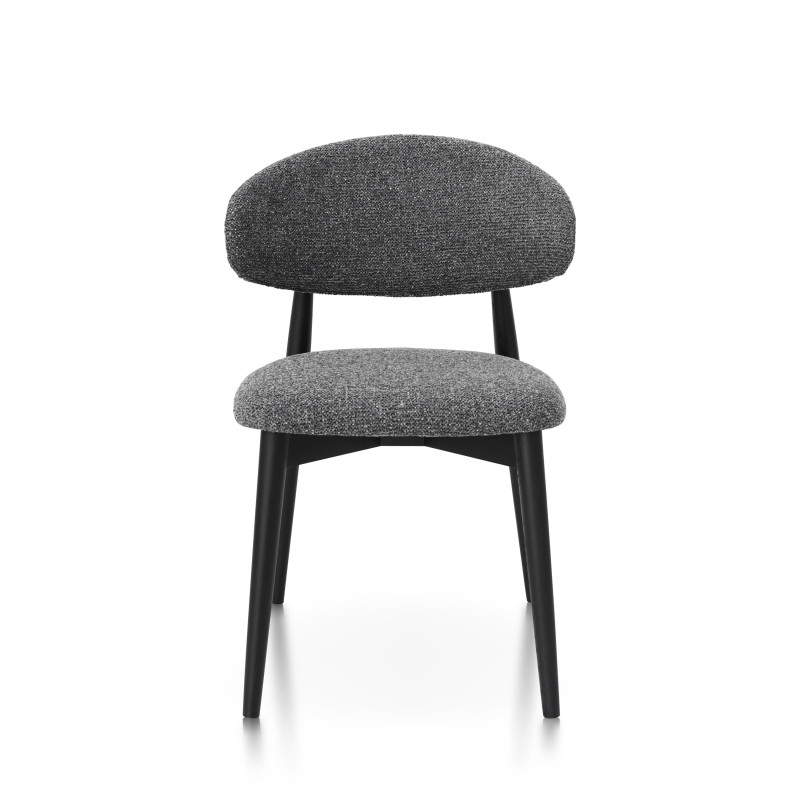 Chaises Skandi en bois massif noir et assise en tissu chiné gris