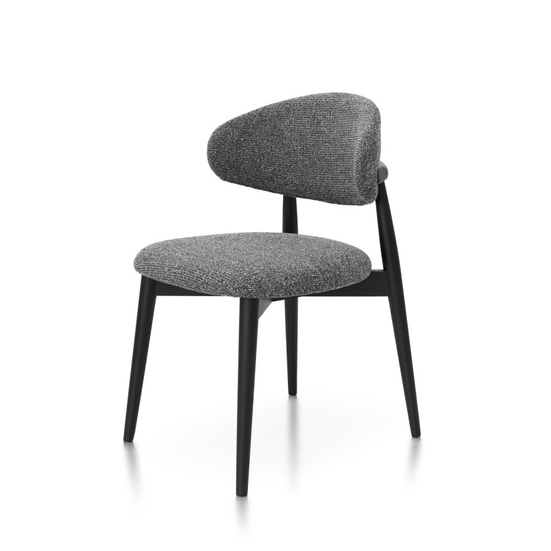 Chaises Skandi en bois massif noir et assise en tissu chiné gris