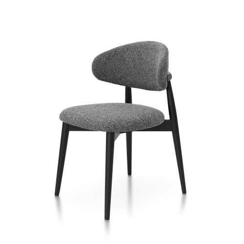 Chaises Skandi en bois massif noir et assise en tissu chiné gris