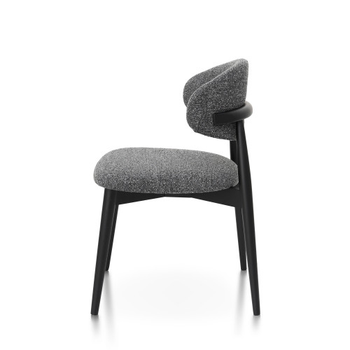Chaises Skandi en bois massif noir et assise en tissu chiné gris