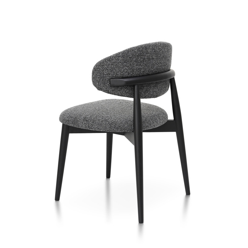 Chaises Skandi en bois massif noir et assise en tissu chiné gris