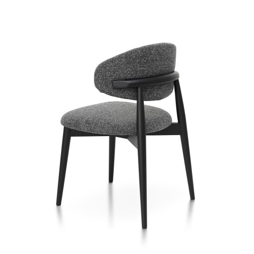 Chaises Skandi en bois massif noir et assise en tissu chiné gris