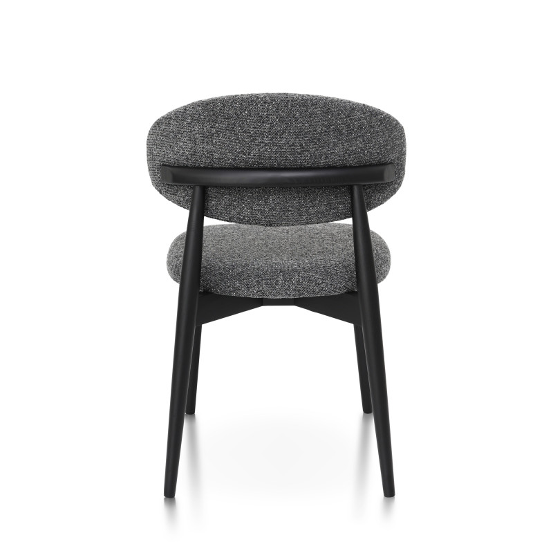 Chaises Skandi en bois massif noir et assise en tissu chiné gris