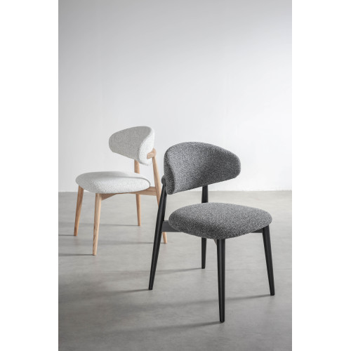 Chaises Skandi en bois massif noir et assise en tissu chiné gris