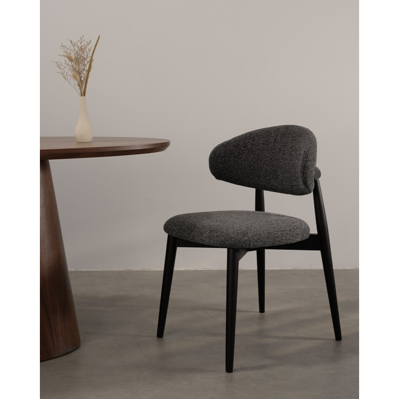 Chaises Skandi en bois massif noir et assise en tissu chiné gris