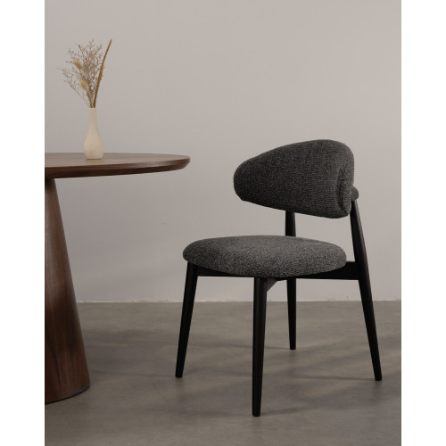 Chaises Skandi en bois massif noir et assise en tissu chiné gris