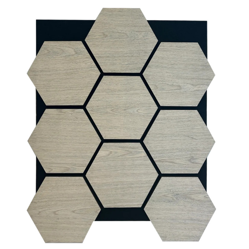 Lot de 4 panneaux Acoustiques Muraux Hexagonaux – Finition Chêne blanc