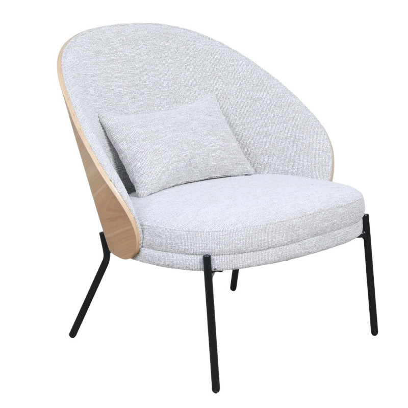 Fauteuil de Salon Design Scandinave Cocoon – Bois Clair & Tissu Beige – Assise Rembourrée avec Coussin