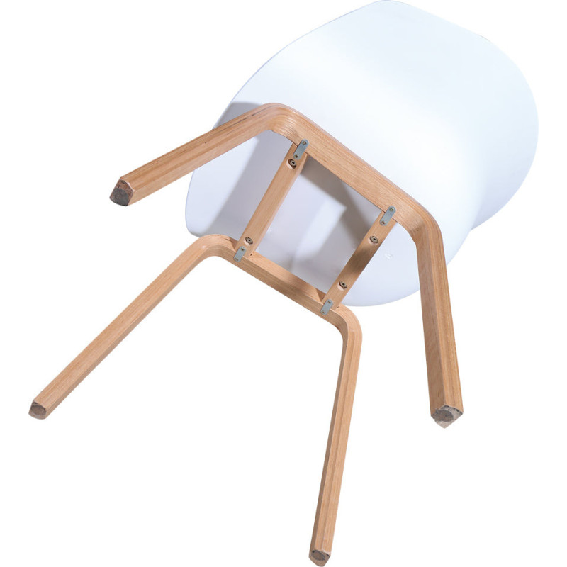 Chaise scandinave confortable - Coque en résine blanche revêtue d'un tissu moelleux bleu et des pieds bois