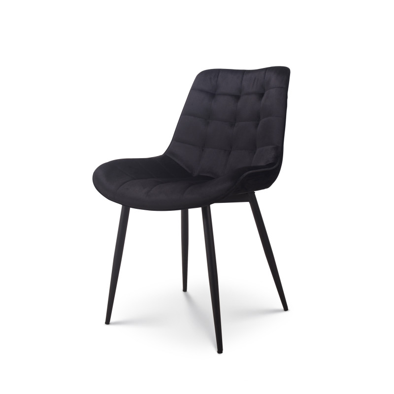Chaise de salle à manger en velours noir – Assise rembourrée confortable – Pieds en métal noir