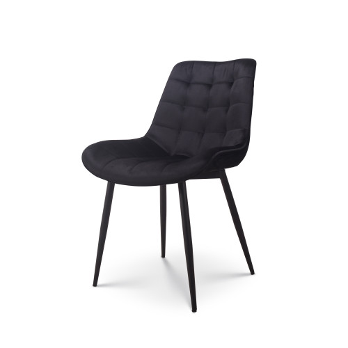 Chaise de salle à manger en velours noir – Assise rembourrée confortable – Pieds en métal noir