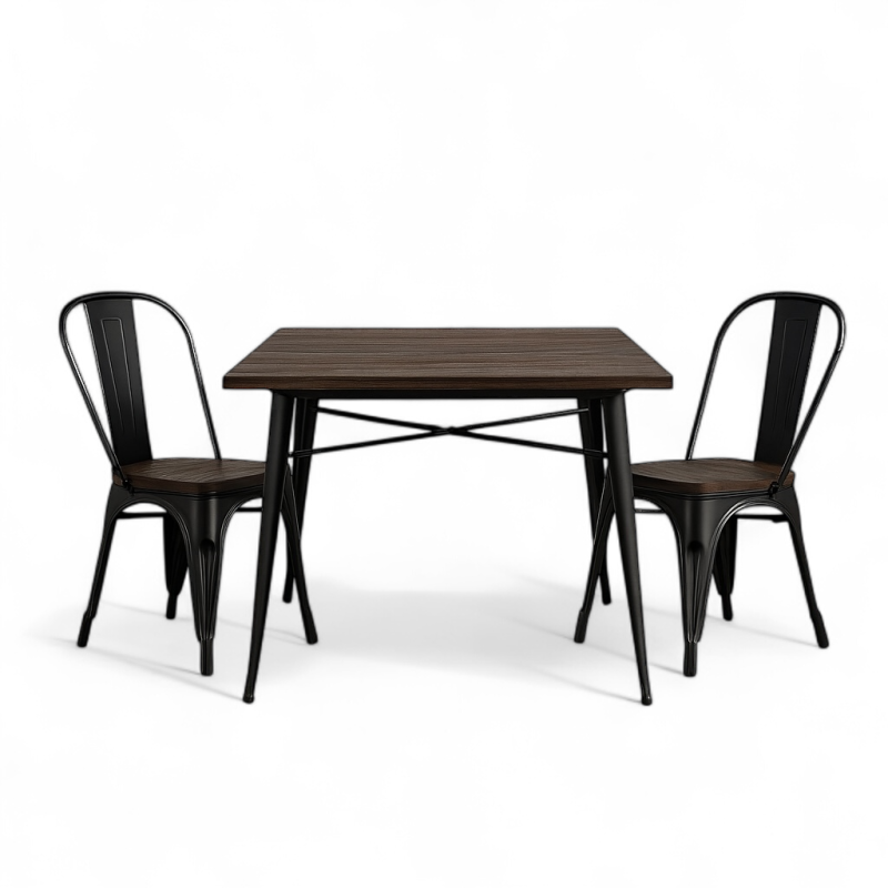 Kosmi - Ensemble Table et Chaises Style Industriel - 80x80 cm