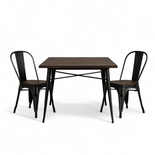 Kosmi - Ensemble Table et Chaises Style Industriel - 80x80 cm