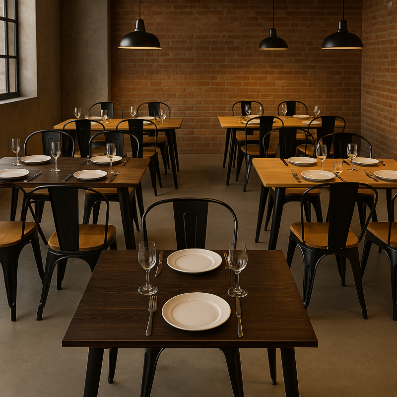 Kosmi - Ensemble Table et Chaises Style Industriel - 80x80 cm