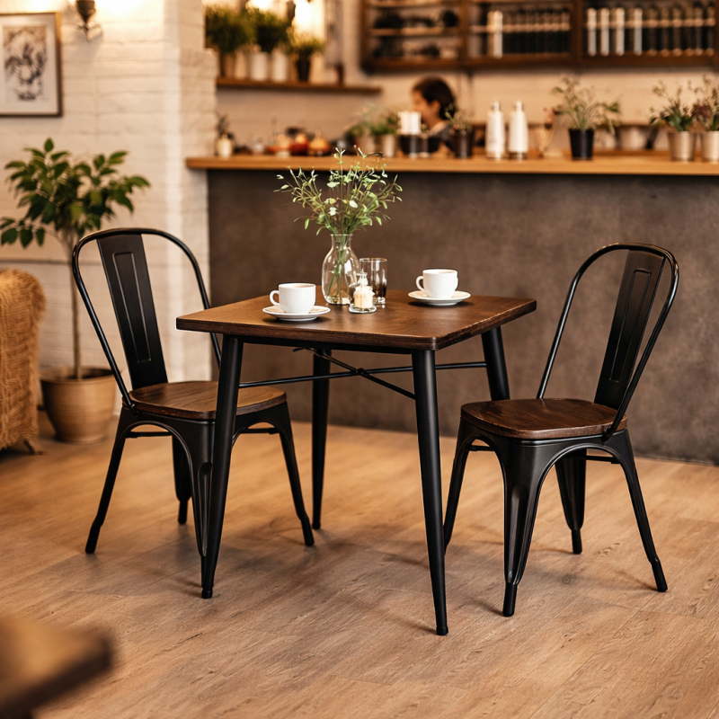 Kosmi - Ensemble Table et Chaises Style Industriel - 80x80 cm
