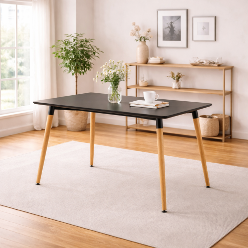 Table style scandinave 120x80cm plateau noir et pieds en bois massif