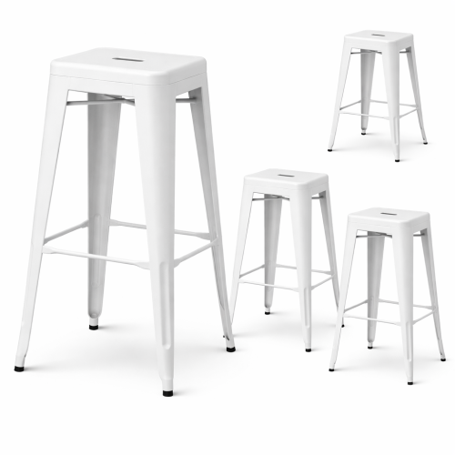 Lot de 4 tabourets de bar en métal blanc mat style industriel - Hauteur 76 cm