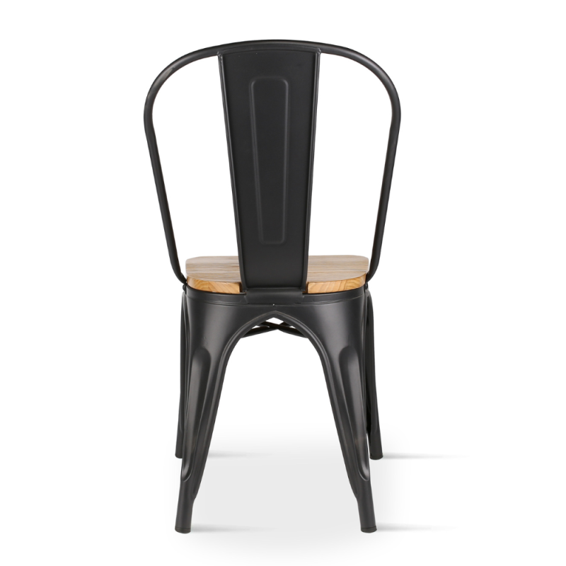 Chaise en métal noir mat avec assise en bois clair - Style industriel