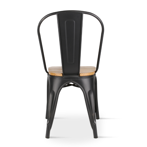 Chaise en métal noir mat avec assise en bois clair - Style industriel
