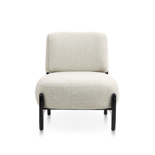 Fauteuil de Salon Design Beige Naomi En Bois & Tissu Bouclé