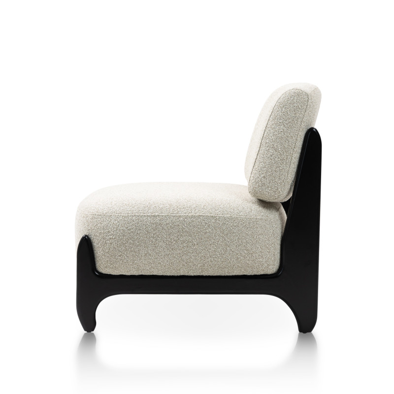 Fauteuil de Salon Design Beige Naomi En Bois & Tissu Bouclé