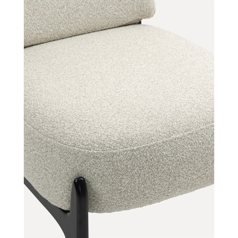 Fauteuil de Salon Design Beige Naomi En Bois & Tissu Bouclé