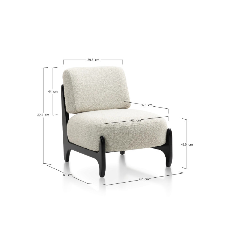 Fauteuil de Salon Design Beige Naomi En Bois & Tissu Bouclé