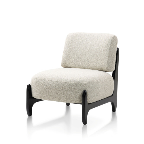 Fauteuil de Salon Design Beige Naomi En Bois & Tissu Bouclé