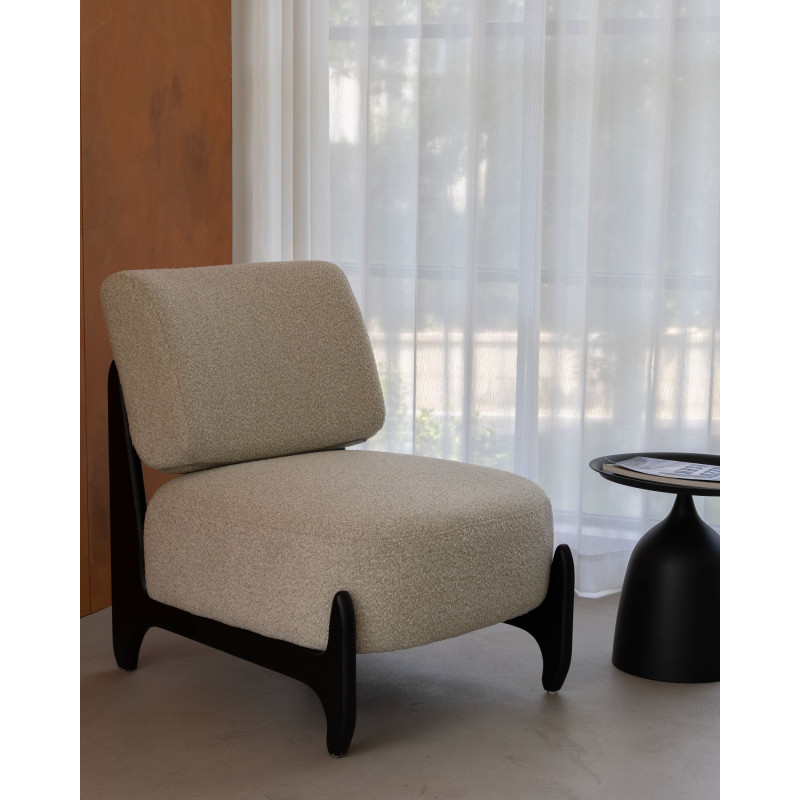 Fauteuil de Salon Design Beige Naomi En Bois & Tissu Bouclé