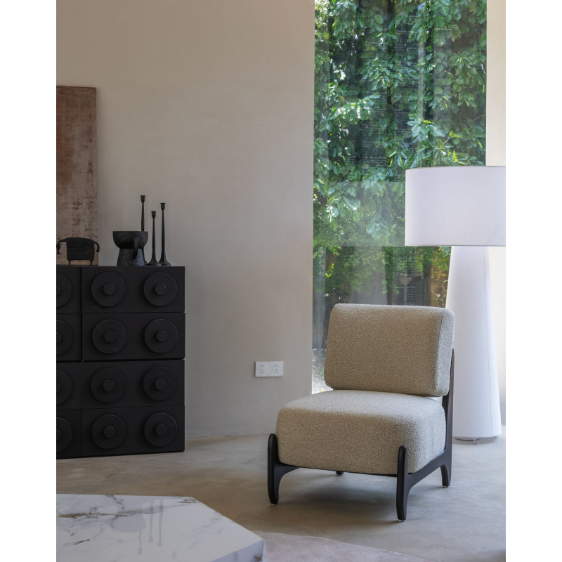 Fauteuil de Salon Design Beige Naomi En Bois & Tissu Bouclé
