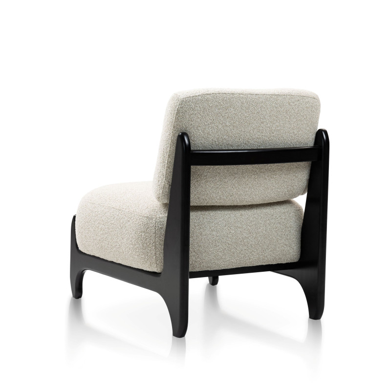 Fauteuil de Salon Design Beige Naomi En Bois & Tissu Bouclé