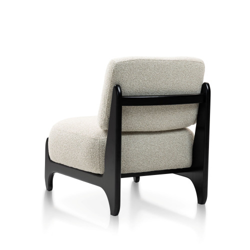 Fauteuil de Salon Design Beige Naomi En Bois & Tissu Bouclé