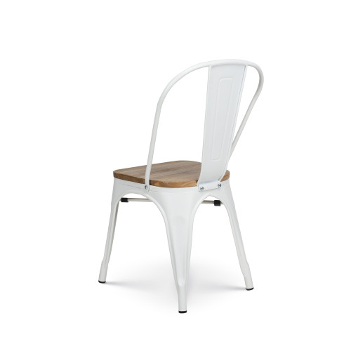 Lot de 4 chaises en métal blanc mat et assise en bois clair - Style industriel