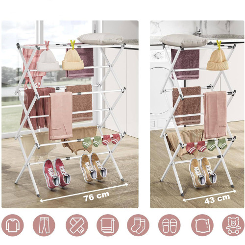 Étendoir à Linge Pliable Compact Extensible 43 à 76 cm – Séchoir à Linge 3 Niveaux 2