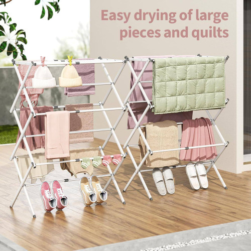 Étendoir à Linge Pliable Compact Extensible 43 à 76 cm – Séchoir à Linge 3 Niveaux