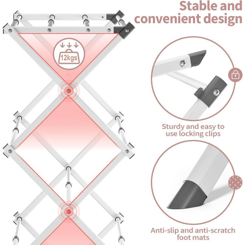 Étendoir à Linge Pliable Compact Extensible 43 à 76 cm – Séchoir à Linge 3 Niveaux