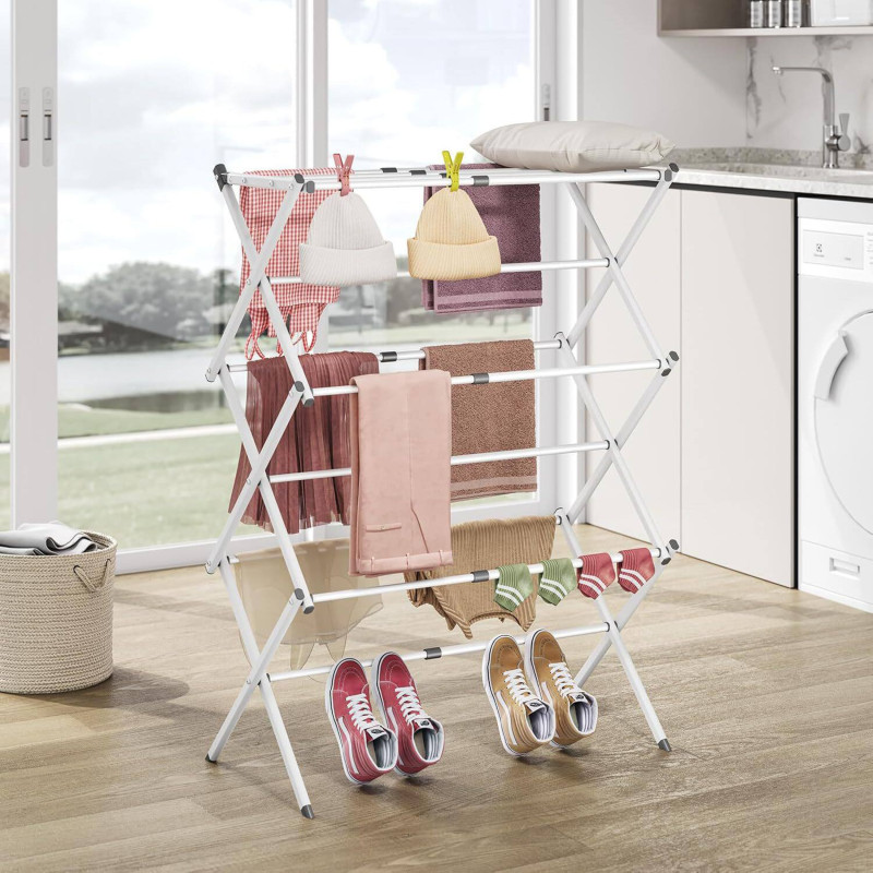 Étendoir à Linge Pliable Compact Extensible 43 à 76 cm – Séchoir à Linge 3 Niveaux