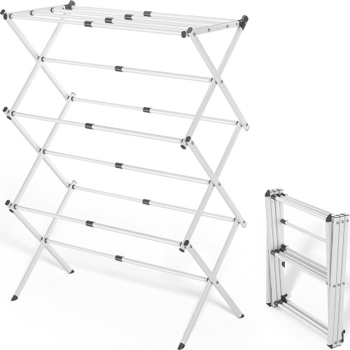 Étendoir à Linge Pliable Compact Extensible 43 à 76 cm – Séchoir à Linge 3 Niveaux