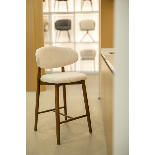 Tabouret en Bois Massif - Assise en Tissu Chiné | Confort & Élégance