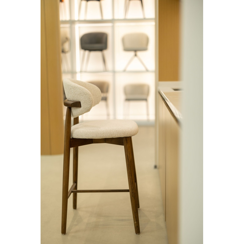 Tabouret en Bois Massif - Assise en Tissu Chiné | Confort & Élégance