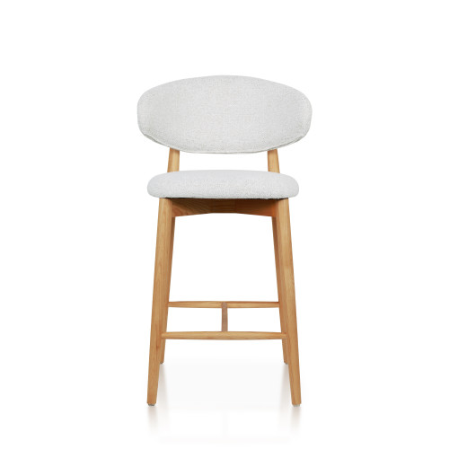 Tabouret Skandi en bois massif couleur naturel et assise en tissu chiné beige