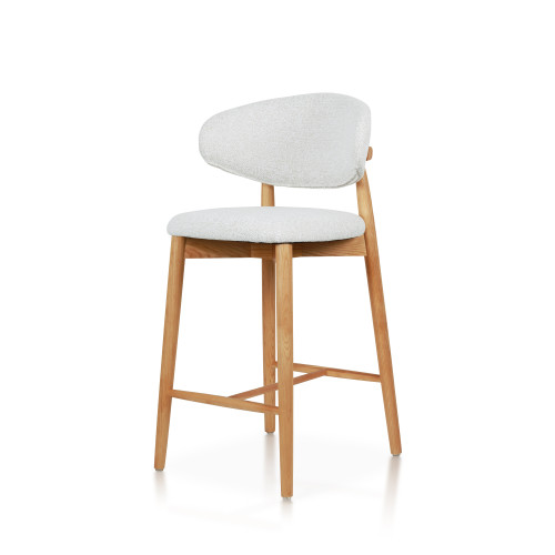 Tabouret Skandi en bois massif couleur naturel et assise en tissu chiné beige