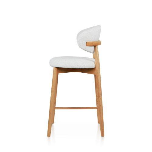 Tabouret Skandi en bois massif couleur naturel et assise en tissu chiné beige