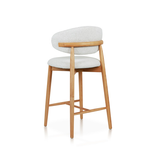 Tabouret Skandi en bois massif couleur naturel et assise en tissu chiné beige