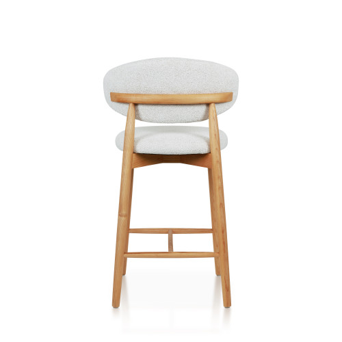 Tabouret Skandi en bois massif couleur naturel et assise en tissu chiné beige