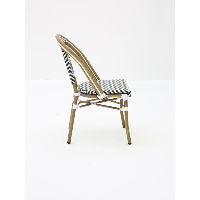 Chaise Bistrot Extérieur Terrasse de Café en Aluminium et Textilène Tressé en Noir et Blanc