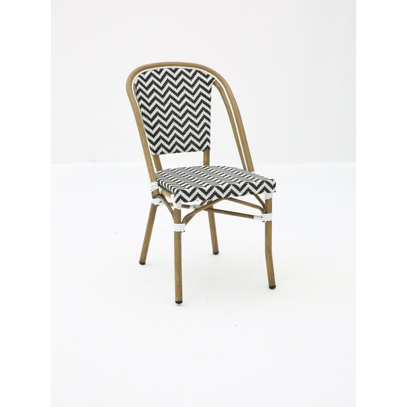Chaise Bistro Extérieur Terrasse de Café en Aluminium et Textilène Tressé en Noir et Blanc