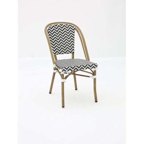Chaise Bistro Extérieur Terrasse de Café en Aluminium et Textilène Tressé en Noir et Blanc