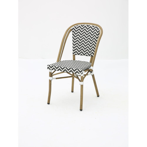Chaise Bistrot Extérieur Terrasse de Café en Aluminium et Textilène Tressé en Noir et Blanc