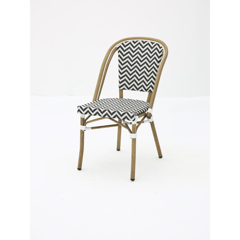 Chaise Bistrot Extérieur Terrasse de Café en Aluminium et Textilène Tressé en Noir et Blanc
